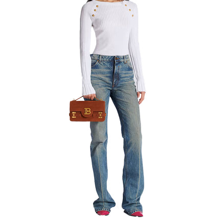 Balmain Women's Suede B-Buzz Shoulder 24 Bag Brown