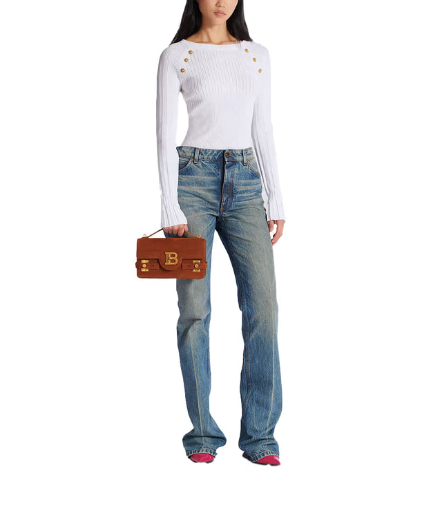 Balmain Women's Suede B-Buzz Shoulder 24 Bag Brown
