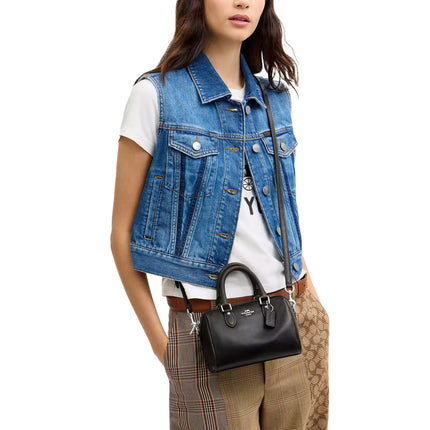 Coach Women's Mini Rowan Crossbody Bag In Loved Leather Silver/Black Brown