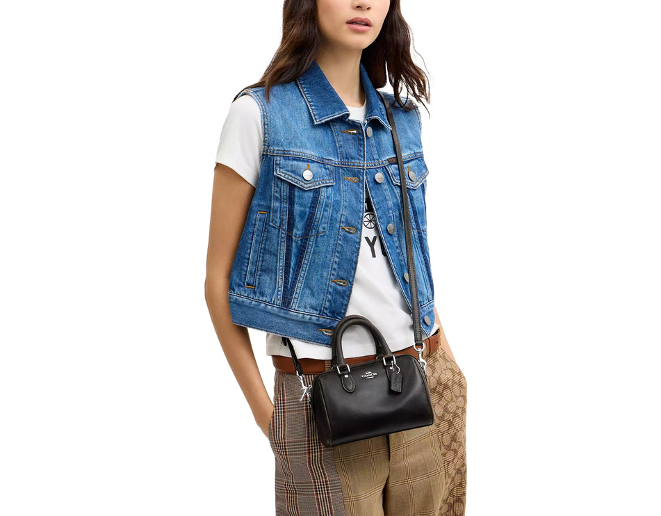 Coach Women's Mini Rowan Crossbody Bag In Loved Leather Silver/Black Brown