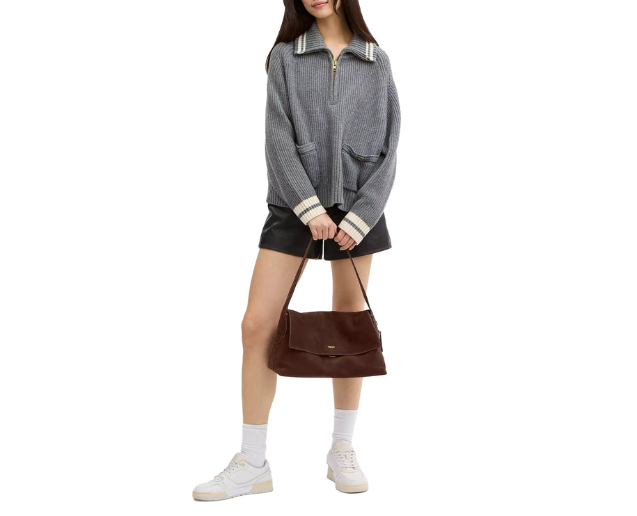 Coach Women's Chelsea Shoulder Bag 36 Suede/Brass/Dark Chocolate