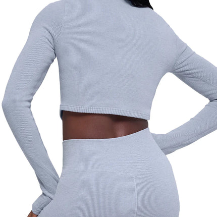 alo Women's Seamless Two Tone Rib Jacket Winter Frost Heather