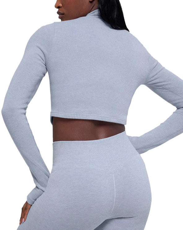 alo Women's Seamless Two Tone Rib Jacket Winter Frost Heather