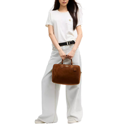 Coach Women's Rowan Large Satchel Bag Suede/Gold/Warm Brown