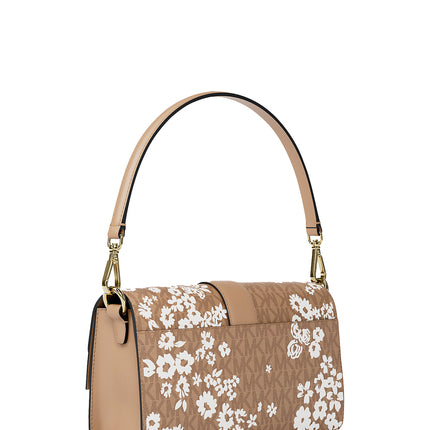 Michael Kors Women's Greenwich Medium Printed Signature Logo Convertible Shoulder Bag Camel/Gold