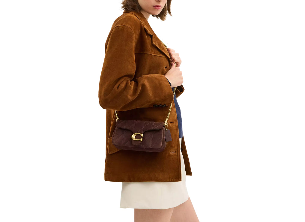Coach Women's Tabby Chain Crossbody Bag 19 With Quilting Suede/Brass/Dark Chocolate
