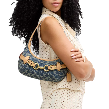 Coach Women's Belted Ergo Shoulder Bag 26 In Signature Regenerative Cotton Denim Brass/Denim