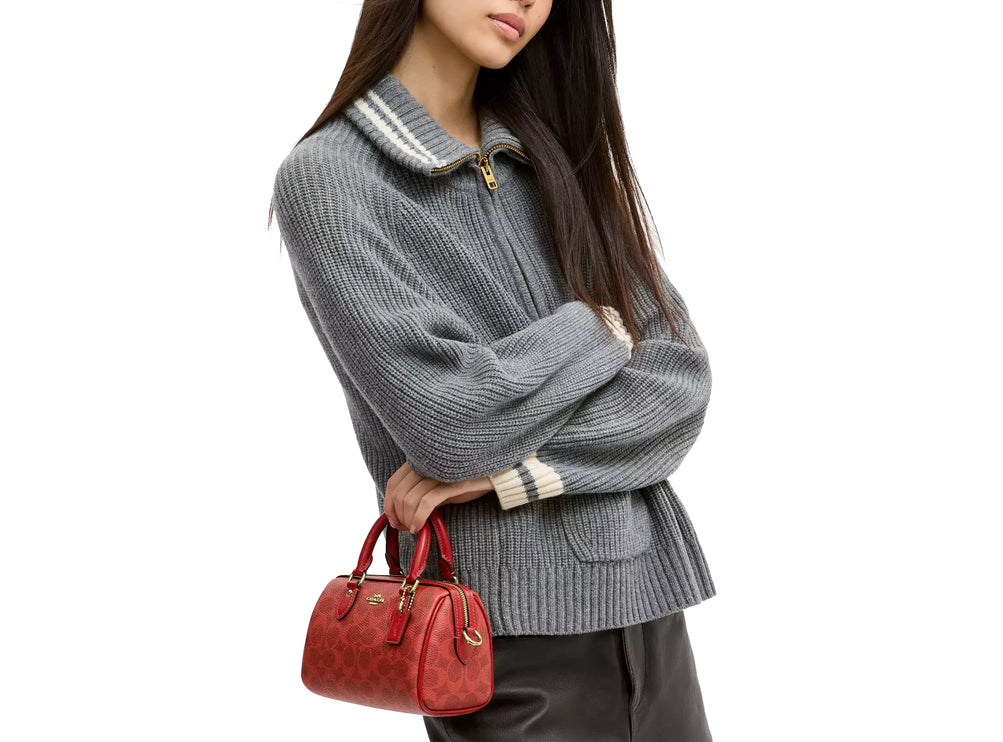 Coach Women's Mini Rowan Crossbody Bag In Signature Canvas Gold/Crimson