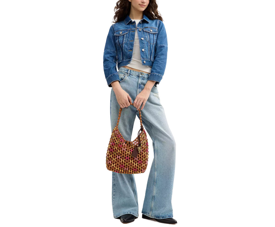 Coach Women's Brooklyn Shoulder Bag 28 With Wooden Beading Brass/Maple Multi