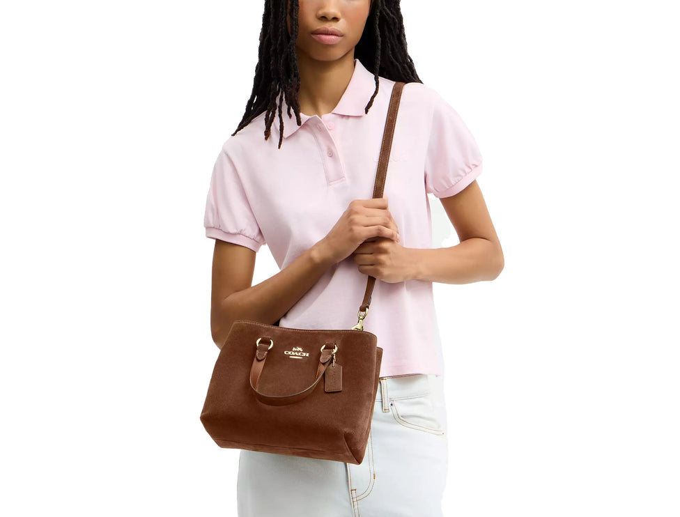 Coach Women's Station Carryall Bag Suede/Gold/Warm Brown