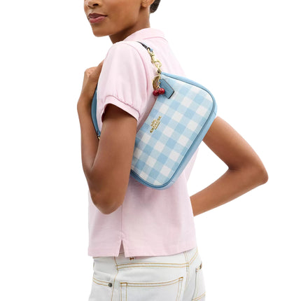 Coach Women's Teri Shoulder Bag With Gingham Print And Charm Gold/Blue Multi