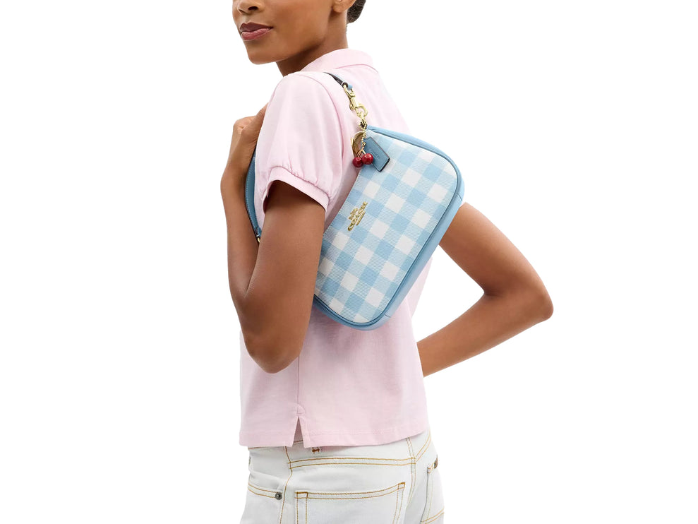 Coach Women's Teri Shoulder Bag With Gingham Print And Charm Gold/Blue Multi