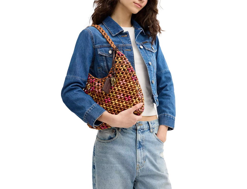 Coach Women's Brooklyn Shoulder Bag 28 With Wooden Beading Brass/Maple Multi