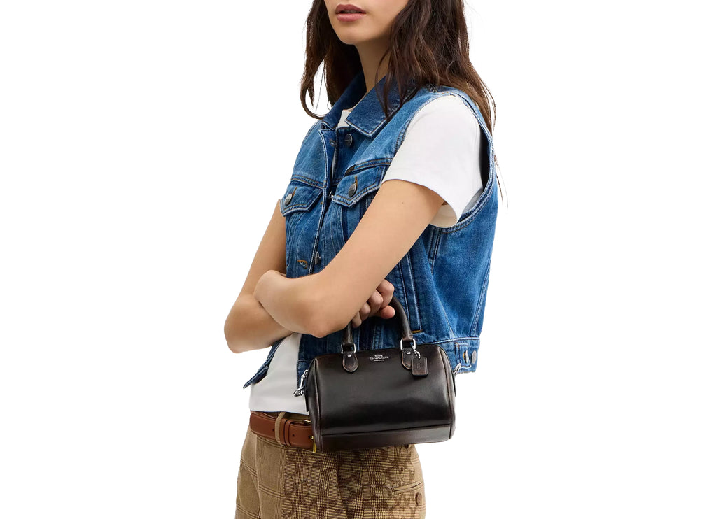 Coach Women's Mini Rowan Crossbody Bag In Loved Leather Silver/Black Brown