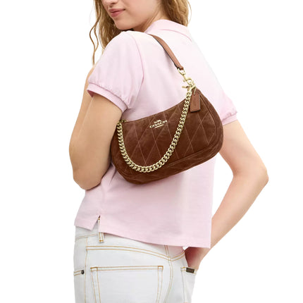Coach Women's Teri Shoulder Bag With Quilting Suede/Gold/Warm Brown
