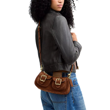 Coach Women's Ashton Shoulder Bag Suede/Gold/Warm Brown
