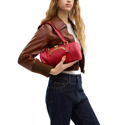 Coach Women's Kisslock Barrel Bag 28 Brass/Poppy