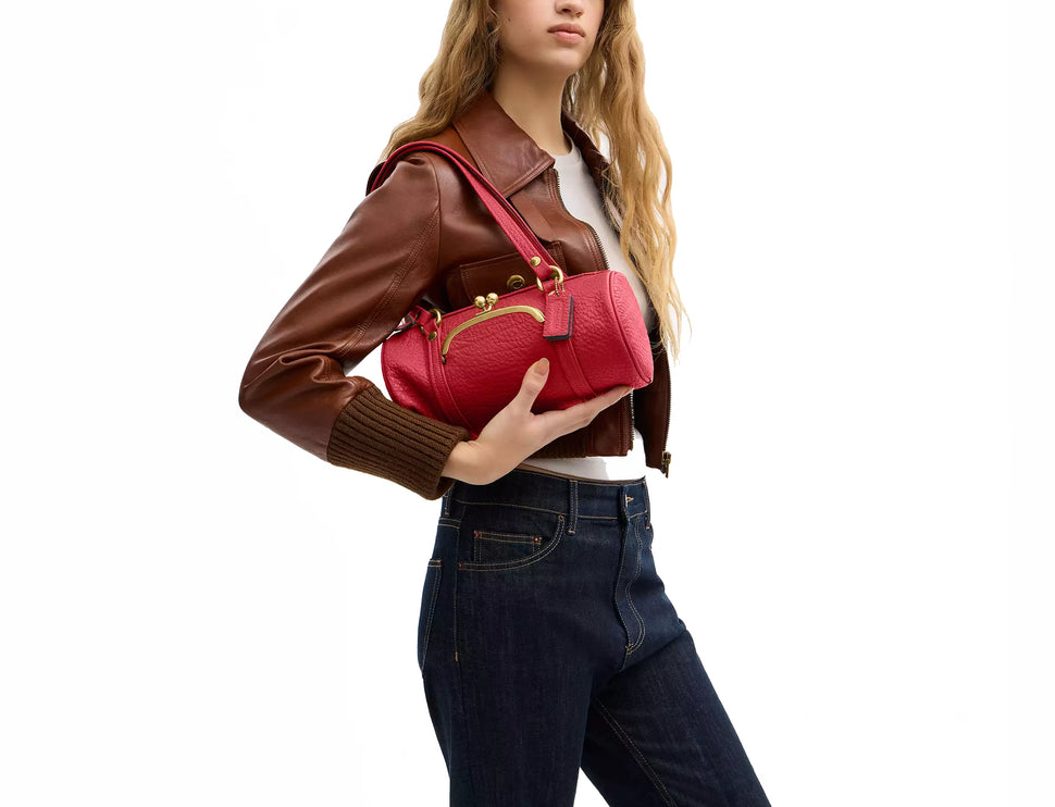 Coach Women's Kisslock Barrel Bag 28 Brass/Poppy