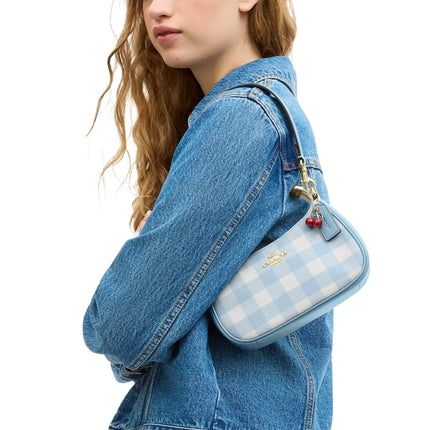 Coach Women's Teri Mini Crossbody Bag With Gingham Print And Charm Gold/Blue Multi