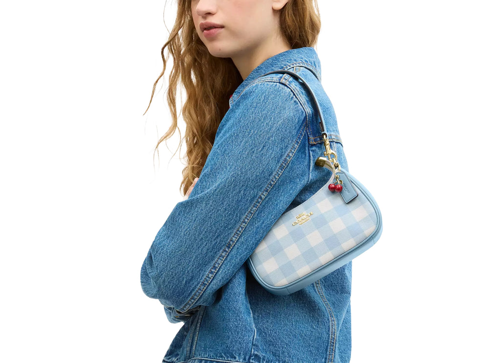 Coach Women's Teri Mini Crossbody Bag With Gingham Print And Charm Gold/Blue Multi