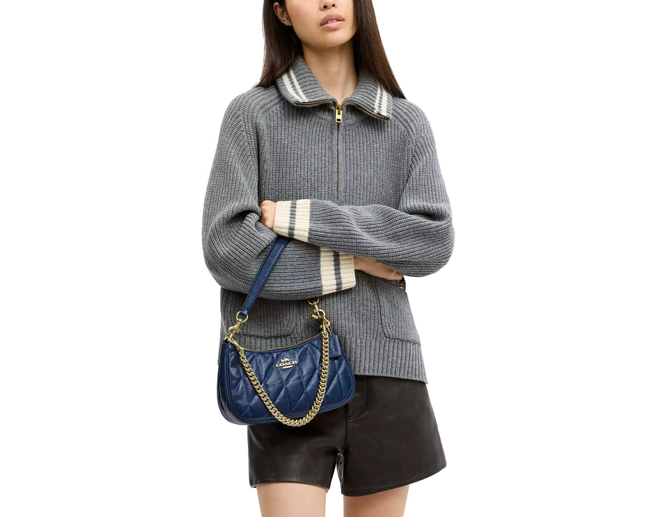 Coach Women's Teri Shoulder Bag With Quilting Gold/Deep Blue