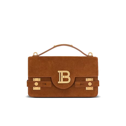 Balmain Women's Suede B-Buzz Shoulder 24 Bag Brown