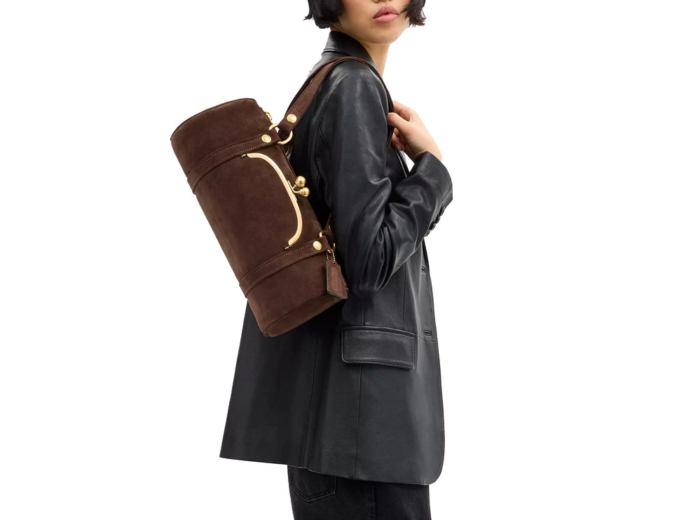 Coach Women's Kisslock Barrel Bag Brass/Dark Chocolate