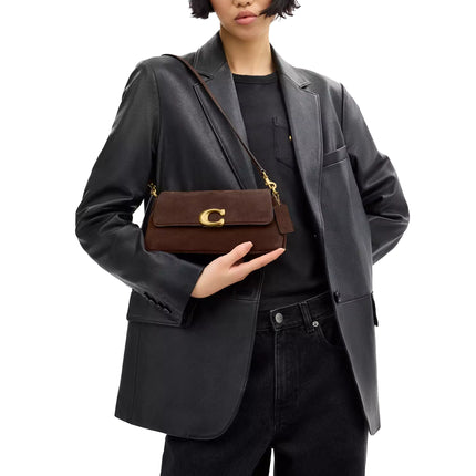 Coach Women's Jet Shoulder Bag Suede/Brass/Dark Chocolate