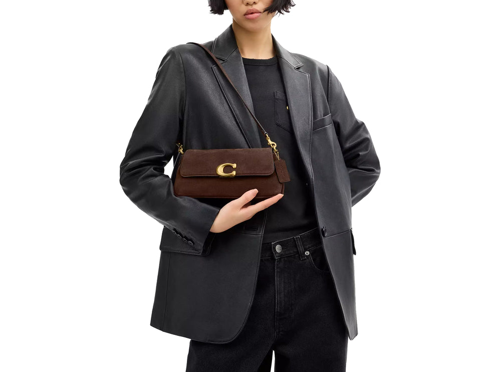 Coach Women's Jet Shoulder Bag Suede/Brass/Dark Chocolate