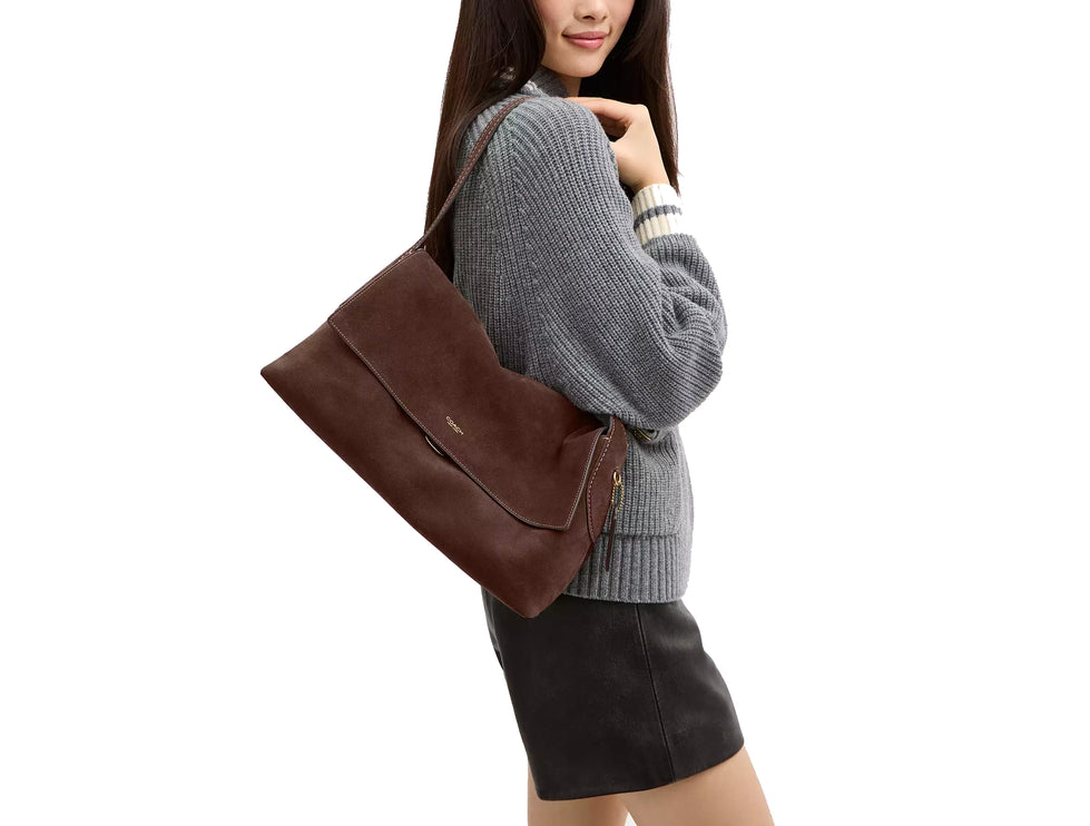 Coach Women's Chelsea Shoulder Bag 36 Suede/Brass/Dark Chocolate