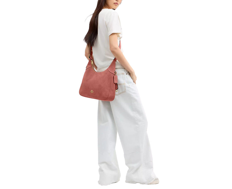 Coach Women's Ella Shoulder Bag Suede/Gold/Blush Pink