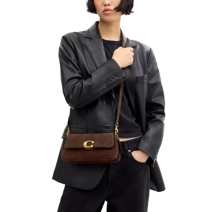 Coach Women's Jet Shoulder Bag Suede/Brass/Dark Chocolate