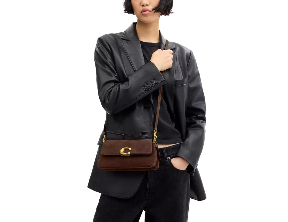 Coach Women's Jet Shoulder Bag Suede/Brass/Dark Chocolate