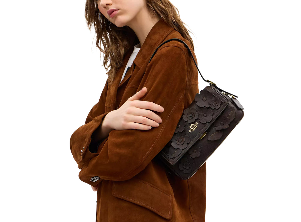 Coach Women's Etta Small Flap Shoulder Bag With Floral Applique Gold/Maple