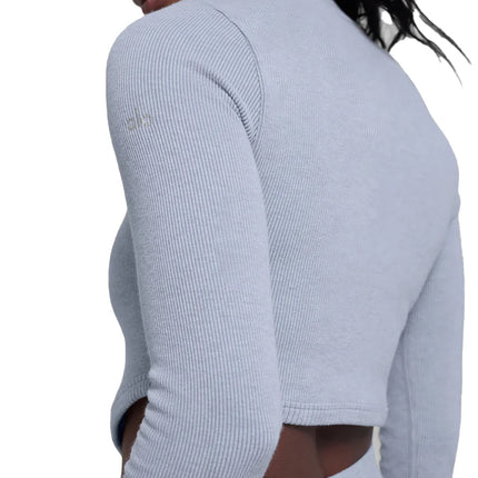 alo Women's Seamless Two Tone Rib Jacket Winter Frost Heather