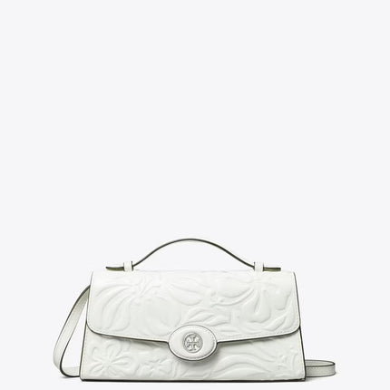 Tory Burch Women's Mini Robinson Floral Embossed Crossbody Blanc