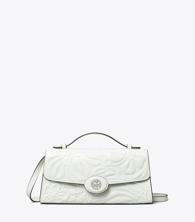 Tory Burch Women's Mini Robinson Floral Embossed Crossbody Blanc