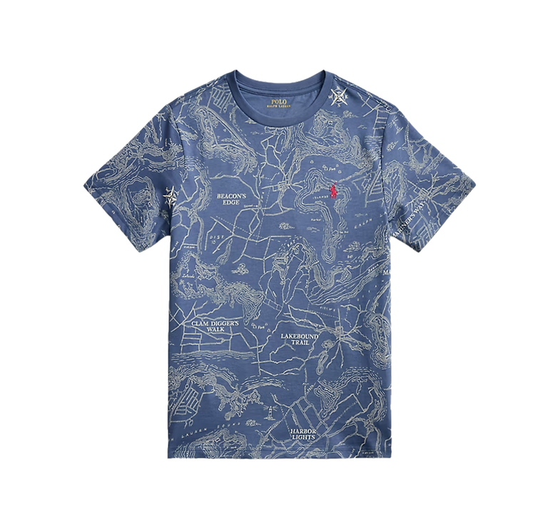 Polo Ralph Lauren Boy's Map-Print Cotton Jersey Tee Explorers Blueprint