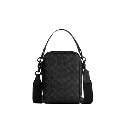 Coach Unisex Tristan Crossbody Bag 14 In Signature Canvas Matte Black/Black Signature