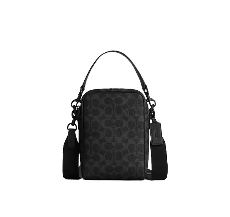 Coach Unisex Tristan Crossbody Bag 14 In Signature Canvas Matte Black/Black Signature