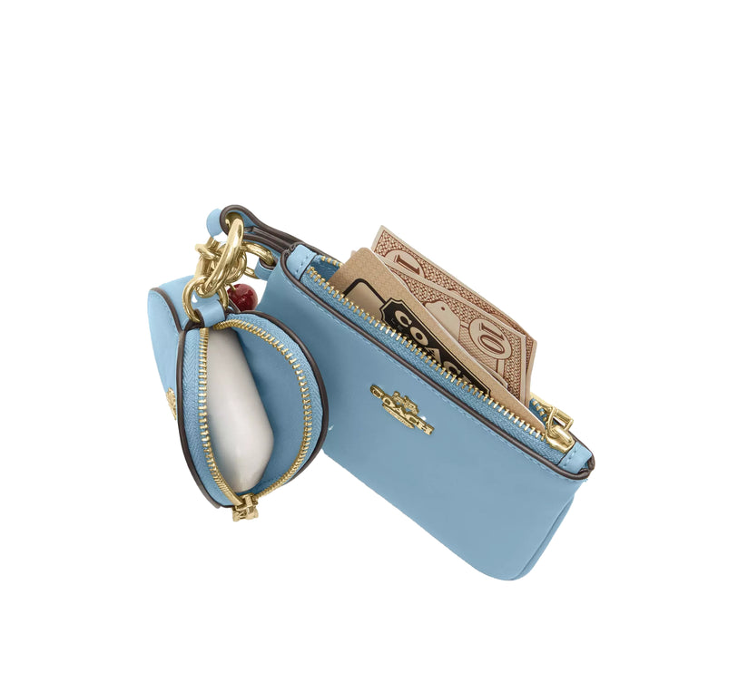 Coach Women's Wristlet And Heart Pouch With Charm Gold/Light Blue