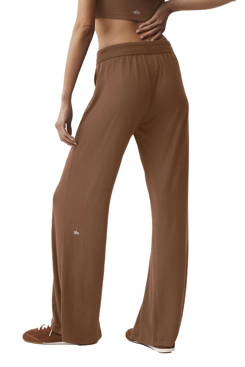 alo Women's Semi-Sheer Delicate Lounge Flare Pant Sun Kissed Brown