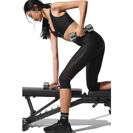 alo Women's Airlift Mesh High-Waist Just Right Capri Black