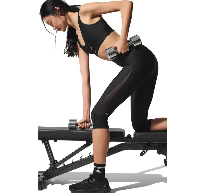 alo Women's Airlift Mesh High-Waist Just Right Capri Black