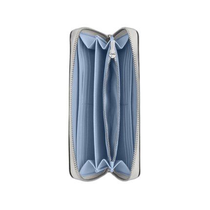 Coach Women's Long Zip Around Wallet In Signature Canvas With Coach Graphic Silver/Chalk/Bluebell