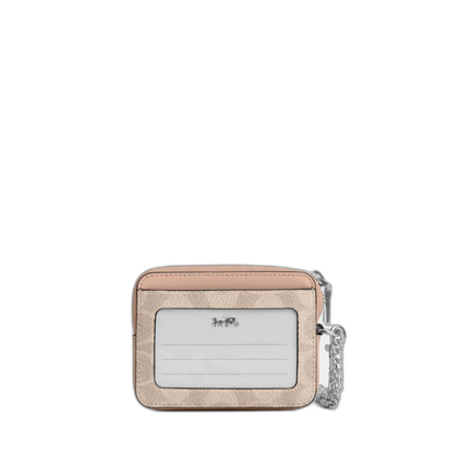 Coach Women's Zip Card Case In Signature Canvas Silver/Sand/Taupe