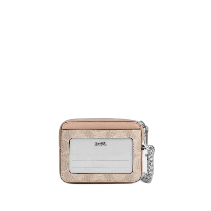 Coach Women's Zip Card Case In Signature Canvas Silver/Sand/Taupe