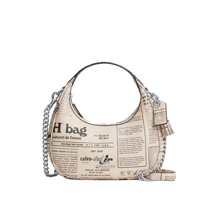 Coach Women's Carmen Mini Crossbody Bag With Newspaper Print Silver/Chalk Multi