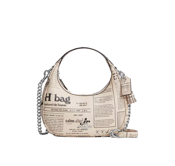 Coach Women's Carmen Mini Crossbody Bag With Newspaper Print Silver/Chalk Multi