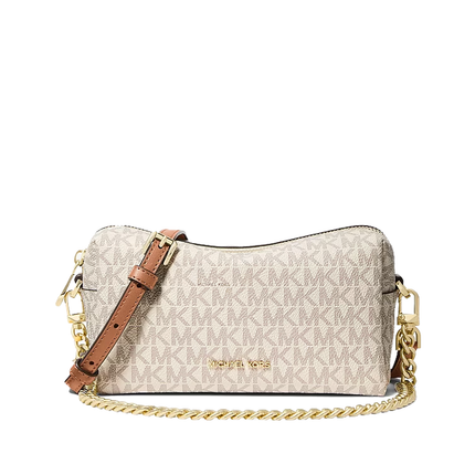 Michael Kors Women's Bryant Small Signature Logo Crossbody Bag Vanilla/Acorn/Gold